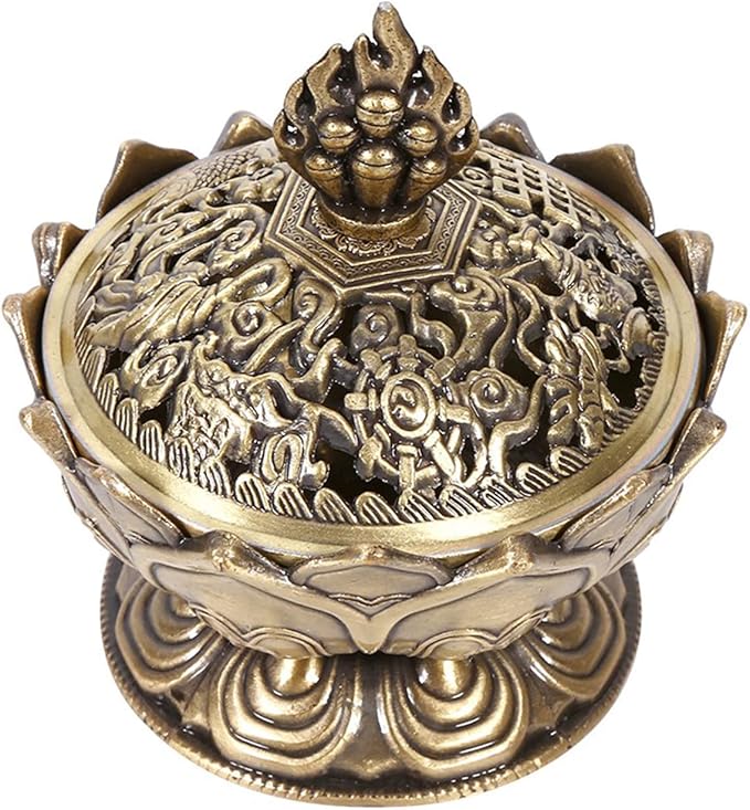 Watris Veiyi Classic Lotus Incense Burner, Vintage Charcoal Incense Burner, Lotus Incense Holder for Stick and Cone Incense 2.71 X 2.76inch / 6.9 x 7cm