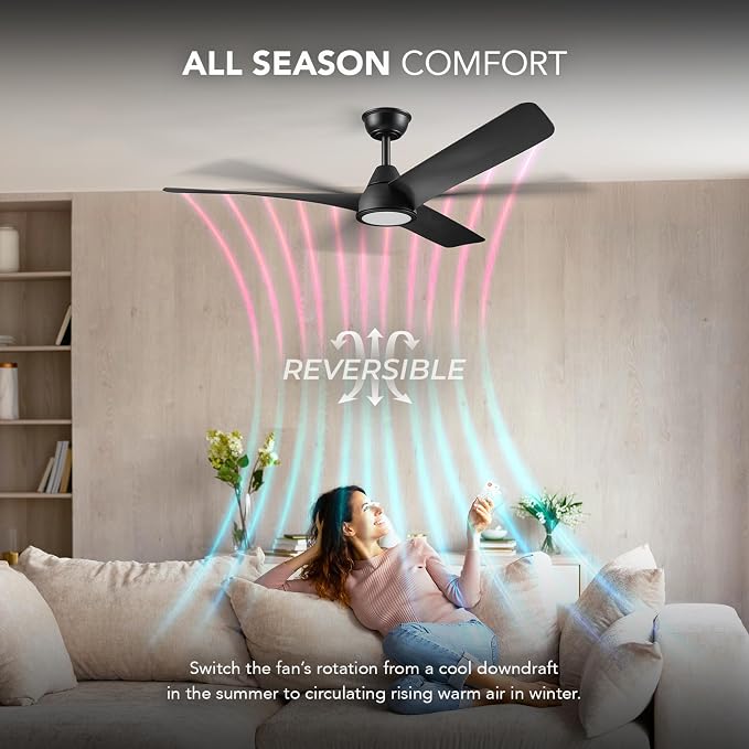 Globe Electric 37000110 52" Smart Ceiling Fan with LED Light, Remote Control, WhisperQuiet DC Motor, 6 Speeds, Matte Black