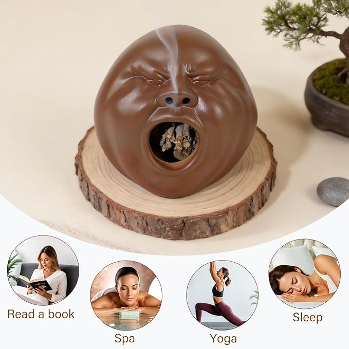 MOUGIGI Handcrafted Palo Santo Holder Ceramic Incense Burner - Yawning Shape - Safe for Palo Santo Sticks Sage & Incense Cones for Ceramic Smudge Bowl,Aromatic Incense Burner-Yoga Meditation Gift
