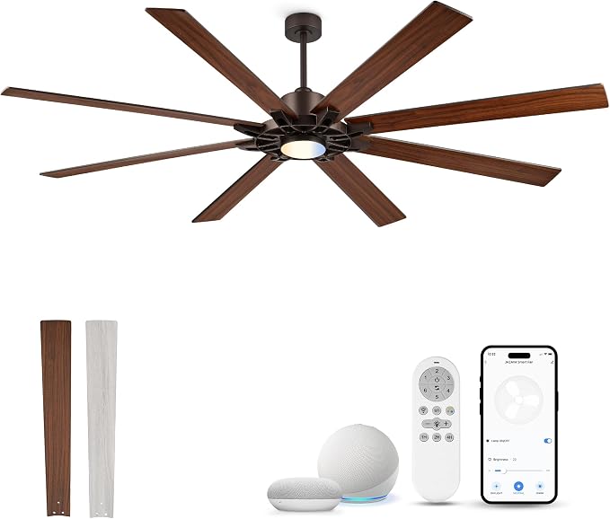 84 Inch Ceiling Fan with Light,Large Outdoor Ceiling Fan for High Ceilings,Smart Ceiling Fan Compatible with Alexa,Modern Oil Rubbed Bronze Ceiling Fan with Dual Finish 8 Blades, ZCCF05ORB-84