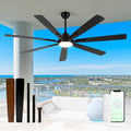 Minislak 72" Large Smart Ceiling Fan with Light Remote Control via WiFi Alexa,6-Speeds Quiet DC Motor,Dimmable,Indoor Outdoor Black Ceiling Fan for Living Room,Patio,Dual Finish 7 Blades