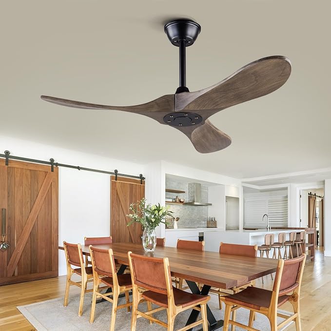 42 inch Ceiling Fans without Lights, Indoor/Outdoor Ceiling Fans no Light, 3 Solid Wood Blades, Ceiling Fan with Remote Control for Bedroom Patios Porch(Black+Apricot Grey)