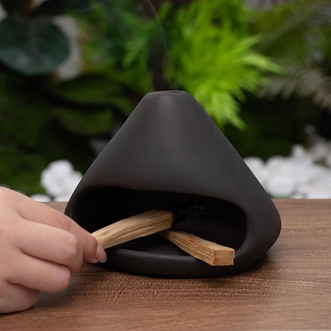 MOUGIGI Palo Santo Holder Incense Burner-Zongzi Clay Smudge Bowl with Chimney, Mini Ceramic Fireplace for sage、Cone Burning, Aromatic Home Decor, Ceramic ash Tray, Anxiety Relief Meditation for Women