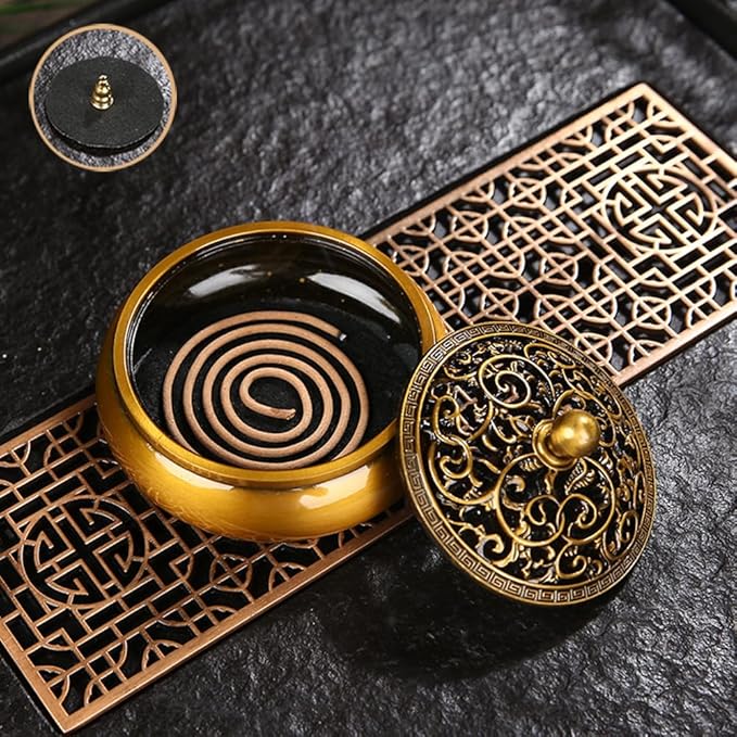Vintage Metal Coil Incense Burner, Incense Holder for Sticks/Coil Incense/Incense Cones-Ash Catcher