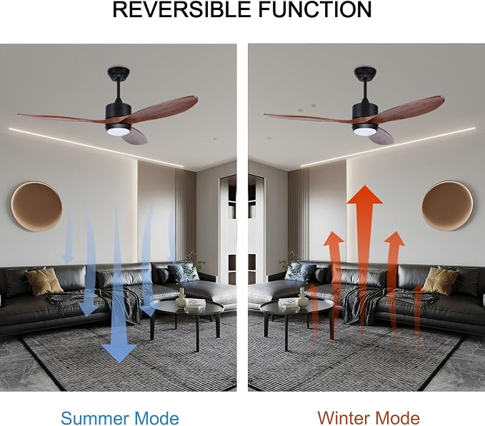Ovlaim 60 Inch Wood Ceiling Fan with Light, Quiet DC Motor, Smart 6-Speed | 35dB Quiet, Solid Wood Blades, 3-Color Dimmable, Memory Function, App & Voice, Reversible Motor, Living Room Patio