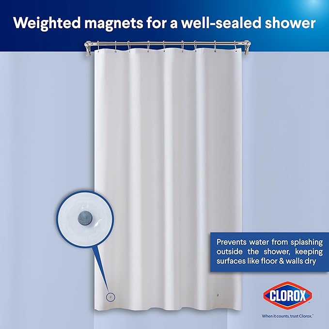 Clorox Shower Curtain Liner, Premium Medium-Weight Durable Waterproof 6g PEVA for Bathroom with Weighted Magnets, Extra Long 54" x 78", Frosty 1 Pack
