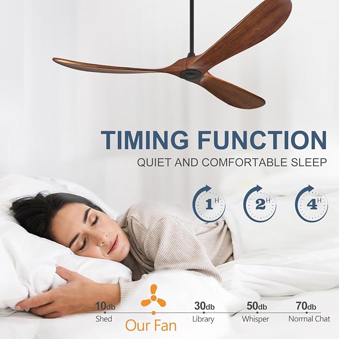 ABZ Ceiling Fans without Lights - 72 Inch Outdoor Ceiling Fans no Lights with Remote Control, 3 Blade Solid Wood Large Ceiling Fan for Patios Living Room Bedroom