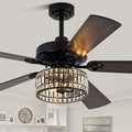 60" Crystal Ceiling Fan with Lights and Remote, Rustic Chandelier | Farmhouse Fandelier Ceiling Fan, Crystal Caged Chandelier for Living Room Indoor Cover Porch, Reversible DC Motor 6 Speeds