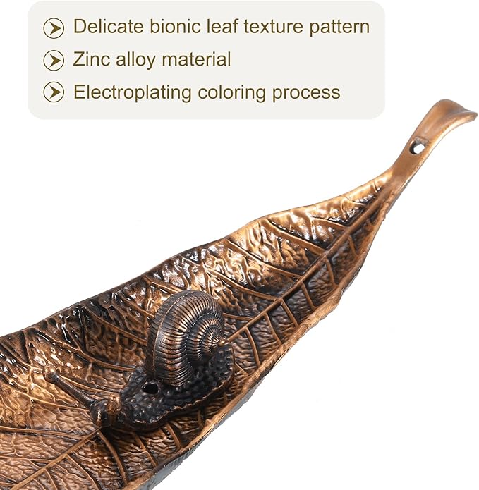 uxcell Incense Holder Set, Leaf and Snail Incense Burner, Incense Ash Catcher, Modern Stick Incense Holder for Yoga, Meditation, Home, Office, Bronze