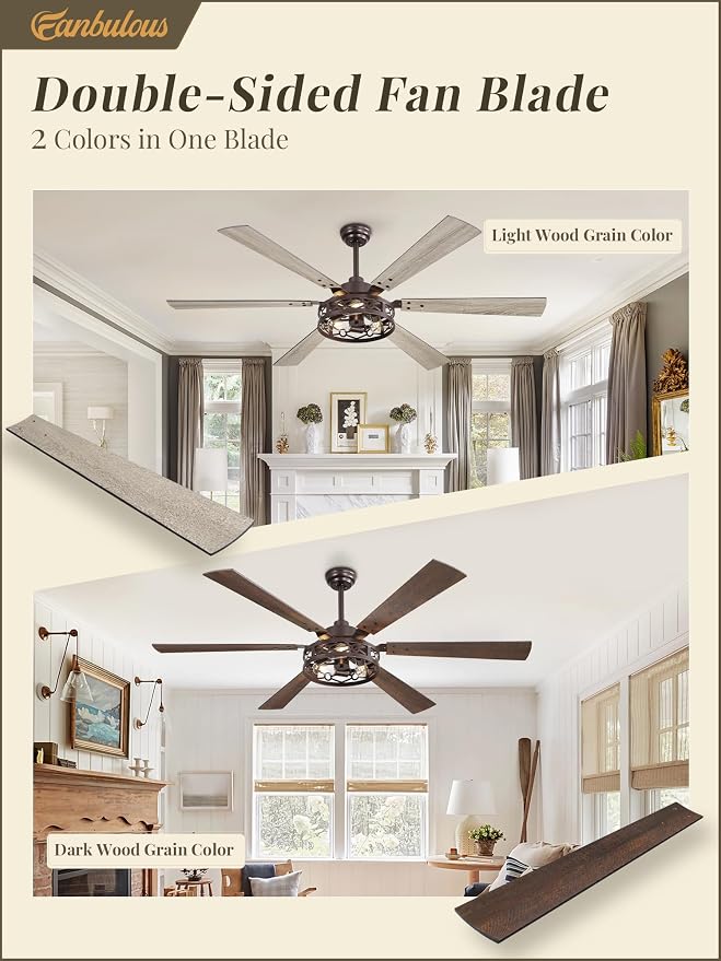 Fanbulous 65 Inch Ceiling Fan with Lights, Farmhouse Caged Ceiling Fans with Remote,Oil Bronze Industrial Ceiling Fans with Quiet Reversible DC Motor, Large Ceiling Fan for Living Room, Bedroom