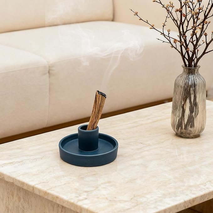Palo Santo Holder, Ceramic Incense Stick Holder, Sage Holder for Yoga, Meditation, and Energy Cleansing, Unique Ceramic Incense Holder Gift for Palo Santo Sticks (Blue)