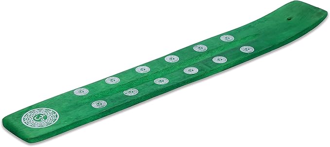 Bless-International Traditional-Handmade-Burner Wooden-Incense-Stick-Holder Ash-Catcher-Stand for-Aromatherapy-Meditation-Yoga (Earth Green) 10 Inches, Pack of 1