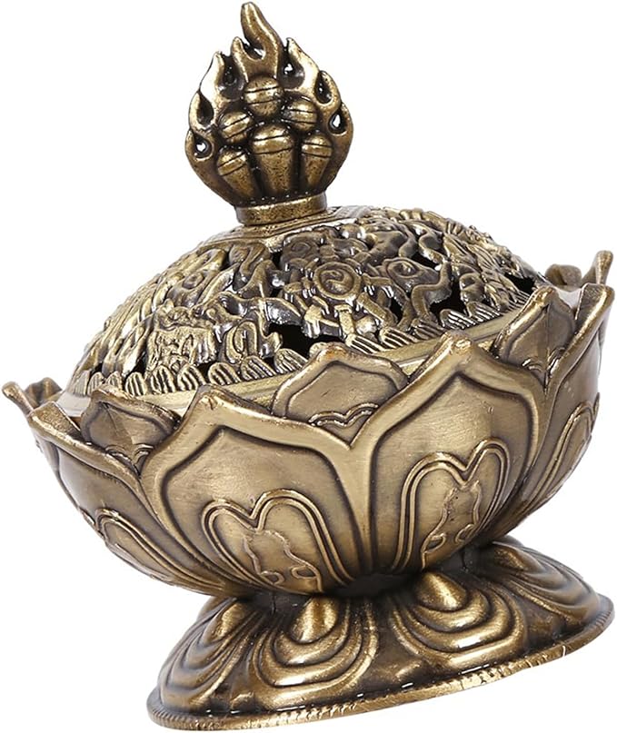 Incense Holder, Burner Backflow Vintage Cone Charcoal Home Decoration Lotus Classic for Stick and Metal Stainless Steel Ash Catcher Bowl Yoga Aromatherapy Holder Indoor Zen Meditation