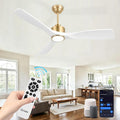 Ovlaim 52 Inch Smart Ceiling Fan with Light Remote, 6 Speed Quiet DC Motor High CFM, 3 Blade Modern White Gold Ceiling Fan for Bedroom Living Room, ETL Certified