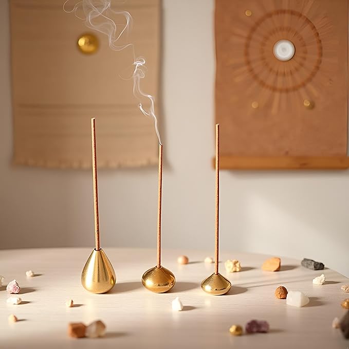 3Pcs Mini Brass Incense Holder, Incense Cone Holder, Portable Coil Incense Holder, Incense Stick Holder for Home Office Teahouse, Water Drop Shape