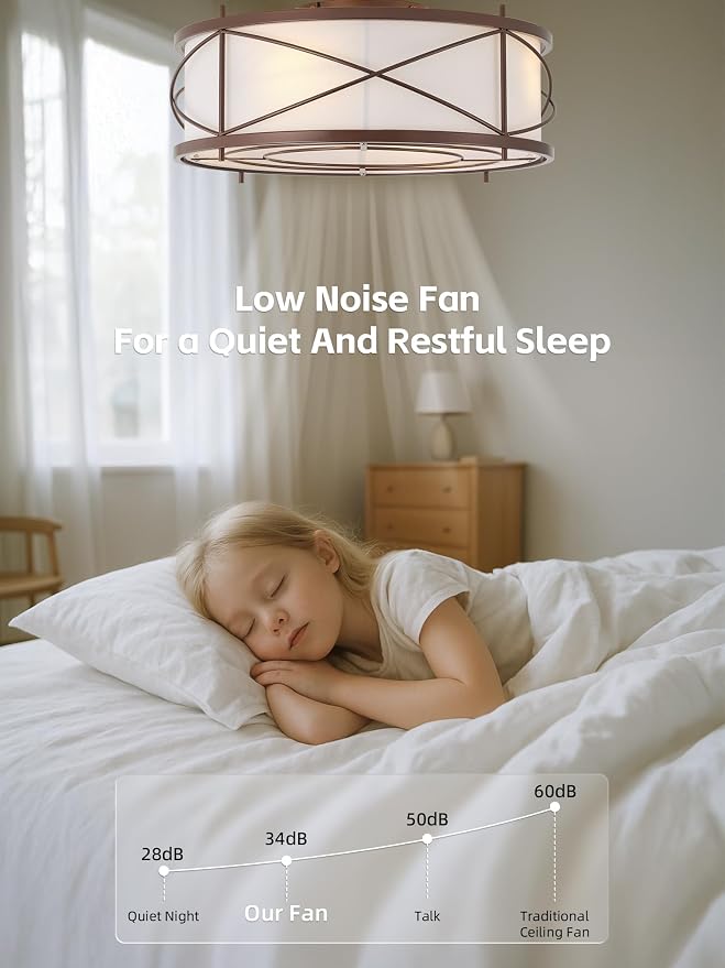 Brown Flush Mount Farmhouse Ceiling Fan with Lights, 20" Caged Rustic Ceiling Fans with Light and Remote, Enclosed with 6 Speeds for Living Room, Bedroom, Nursery