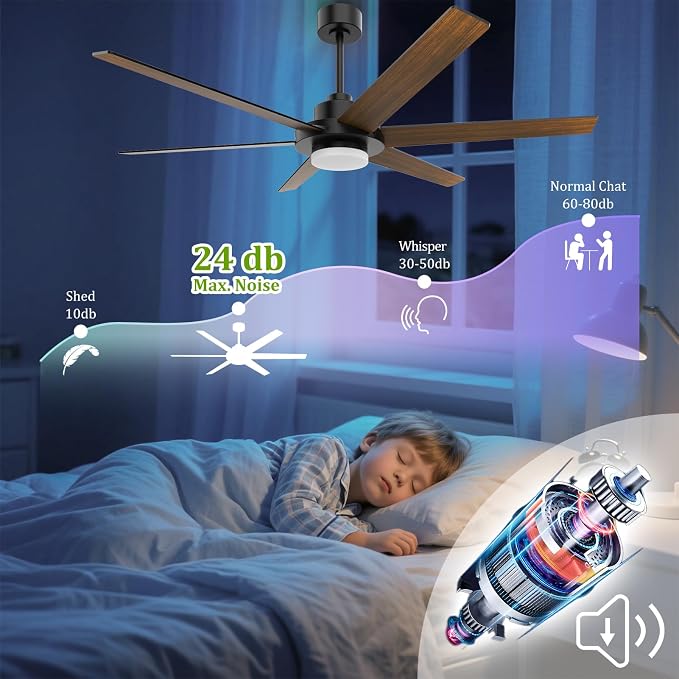 64 inch Ceiling Fans with Lights and Remote&APP,Industrial Ceiling Fan Reversible Quiet DC Motor, 6 Speed 3 CCT Dimiable, Modern Large Ceiling Fan for Living Room Farmhouse Patios Outdoor Gazebo Black
