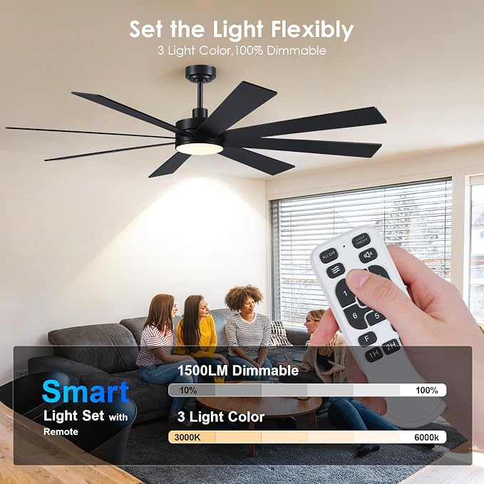 BayDay Farmhouse Rustic Ceiling Fans with Lights and Remote, Bedroom Living Room Kitchen Fans Ceiling with Light Chandier (Black, 72 inch)