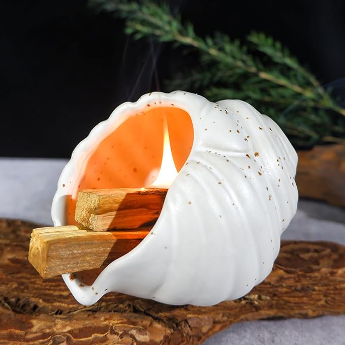 MOUGIGI Ceramic Conch Palo Santo Burner Holder - Mini Chiminea Incense Chimney, for Smudging Sage/Cones、Perfect for Meditation Altar & Witchcraft Supplies, Ideal Spiritual Decor & Gift for Zen Spaces
