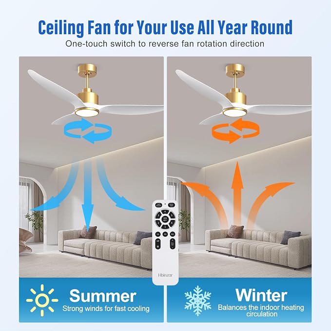 52 Inch White Gold Ceiling Fan with Light, 3 Blades Fan with Filter for Pet Home, High CFM Quiet DC Motor Fan with Remote Control for Living Room and Bedroom