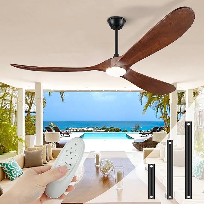 72" Outdoor Ceiling Fans with Lights and Remote Control, Large Ceiling Fan with Lights High CFM Quiet 3 Blades Propeller Wood Ceiling Fan, Outdoor Fan for Patio Porch Gazebo,Dark Walnut