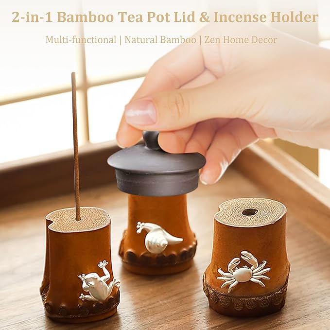 Bamboo Tea Pot Lid Incense Holder – Decorative Firing Stand for Home Decor, Yoga, Spa, Meditation, and Unique Decoration (Multicolor)