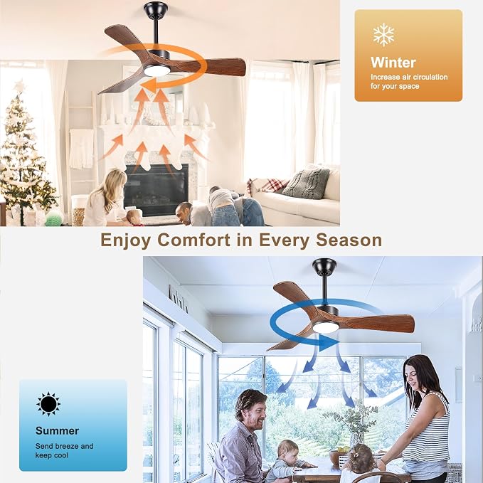 Ceiling Fans with Lights and Remote: 42-Inch Ceiling Fan 3 Blades Low Profile Outdoor - Walnut Ceiling Fans with Remote Control Quiet Reversible DC Motor for Patio Living Room