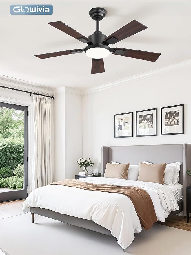 42 Inch Ceiling Fans with Lights and Remote&APP Control, Black Smart Ceiling Fan with 3000-6000K Dimmable, 6 Speeds Quiet Reversible Motor, Indoor/Outdoor Ceiling Fan for Bedroom Living Room