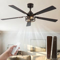 52 Inch Farmhouse Ceiling Fans with Lights, Caged Ceiling Fan with Remote Control, Quiet and Reversible DC Motor, 6-Speed 5 Blades House Ceiling Fan for Kitchen, Living Room, Black and Gold Color