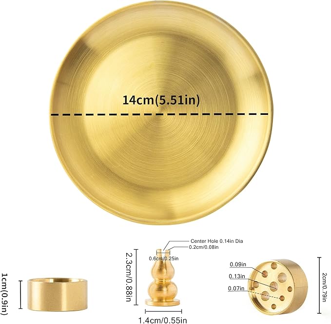 3 in 1 Incense Burner - 5.5 Inch Brass Incense Holder for Incense Sticks/Coil Incense/Incense Cones - Metal Gourd-Shaped Ash Catcher for Meditation Yoga Room Home Decor ZX11S