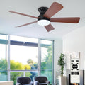 Ceiling Fans with Lights and Remote: 42 Inch Ceiling Fan with Light Low Profile - Flush Mount Ceiling Fan 5 Blades Reversible 3CCT Dimmable Noiseless for Bedroom (Black& Walnut)