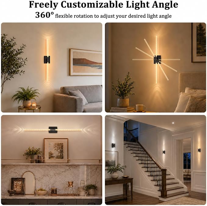 iThird Crystal Bubble Wall Sconces Set of 2: 10000mAh Rechargeable Wireless Lights with Remote & 360° Rotate, 4 Color Temps Dimmable, 31.5" Wall Lamp for Bedroom Living Room Mirror, Black