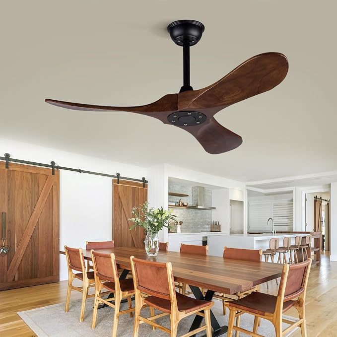 Ceiling Fan without Light, 42 Inch Wood Ceiling Fan no Light with Remote,Outdoor Ceiling Fans for Bedroom,Patio, Porch, 6 Speed,Quiet DC Motor(Deep Walnut Blades)
