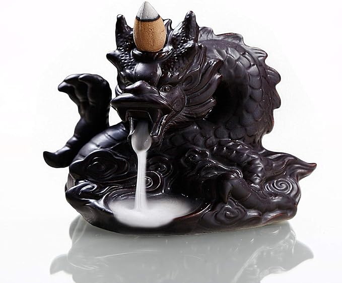 OTOFY Handmade Ceramic Incense Holder, Backflow Incense Burner Figurine Incense Cone Holders Home Decor Gift Decorations Statue Ornaments (Fierce Dragon)