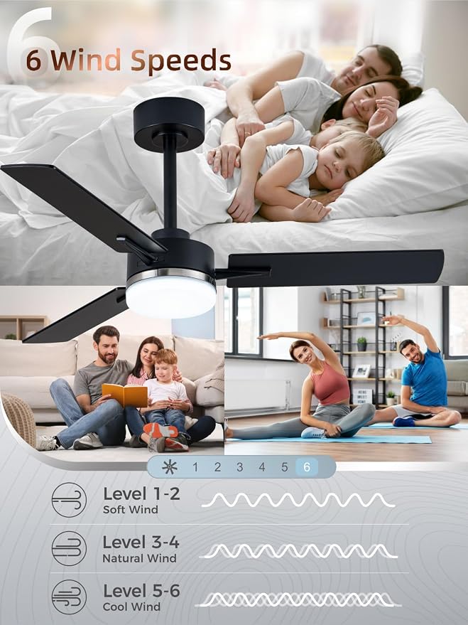 LANMEL Ceiling Fan with Light, Modern Flush Mount Low Profile with Remote Control, Reversible, 3CCT Dimmable, Quiet,LED for Bedroom, Living Room, Indoor/Outdoor Patio Use 42 Inch Silver & Black