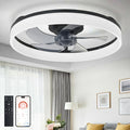 DLLT Bladeless Ceiling Fan with Light: 20" Modern Low Profile Flush Mount Fandelier with App & Remote Control - Black Dimmable LED Ceiling Fans for Bedroom Kids Room Living Room