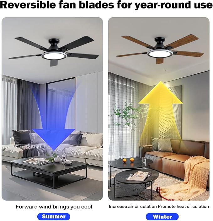 52" Ceiling Fans with Lights,Flush Mount Ceiling Fan with Light and Remote/App Control,Bluetooth Ceiling Fan with Speaker,6-Speed Reversible Motor,Full-Spectrum Adjustable Lighting,Edge Ambient Lights