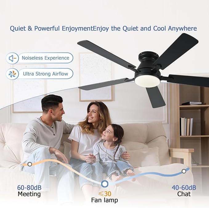 Ayaoty 54 inch Ceiling Fans with Lights and Remote, Low Profile Ceiling Fan with Light, Flush Mount, Reversible, 3CCT, Dimmable, Noiseless, White Ceiling Fan for Bedroom, Indoor/Outdoor Use