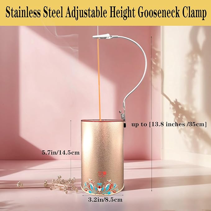 Metal Incense Burner with Anti-Flying Ash Technology & Adjustable Clamp,Elegant Ash Catcher for Home &Yoga & Meditation Ash Catcher Container (3.2x5.7in) (1, Champagne Gold)
