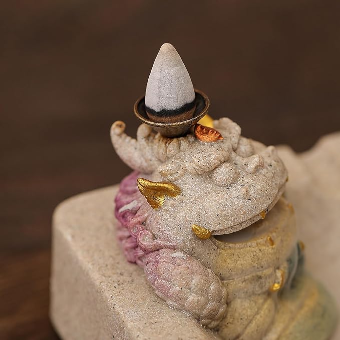 Pixiu Backflow Incense Burner with Ashtray, Mythical Beast Resin Incense Holder & Wealth Guardian Statue, Waterfall Smoke Effect Decor for Desk, Home Office Zen Gift