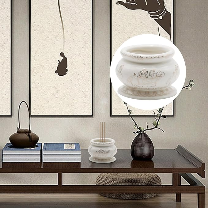 4 Inches White Ceramic Incense Small Burner Pot for for Meditation, Prayer & Yoga for Praying Buddha Tibetan Buddhist Altar Incense Censer