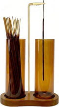 Amber Glass Incense Holder,Retro Incense Sticks Burner Holder with Storage,Hang Upside Down Incense Holder for Sticks with Glass Ash Catcher for Meditation Yoga Spa Room Decor (Amber)