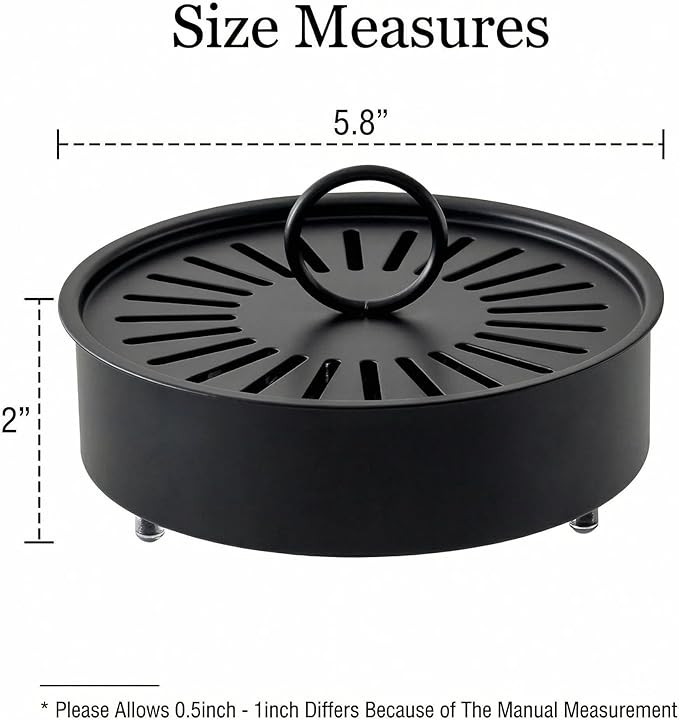 3 Pcs Large Carbon Steel Mosquito Coil Holder with Heat-Resistant Handle, Charcoal Black Iron Incense Burner for Indoor & Outdoor, Patio, Garden, Camping