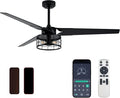 Chandelier Ceiling Fans With Lights And Remote,60 Inch Caged Ceiling Fan With Light,App 3 Blades E26 Fandelier Ceiling Fans With Lights,Crystal Ceiling Fan For Bedroom,Living Room. (Black)