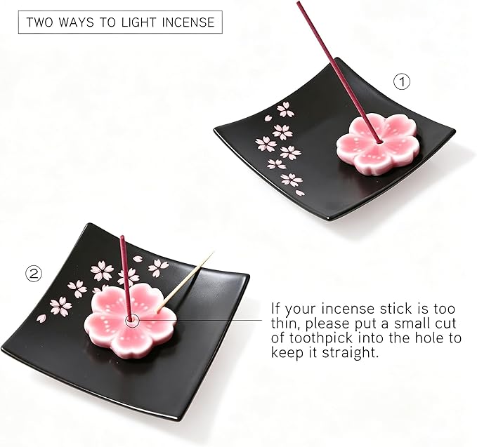 Japanese Ceramic Handmade Cute Cherry Blossom Incense Stick Holder or Incense Burner Holder, Unique Ash Catcher Inscent Tray and Decorative Gift, Home Decor 3.94 inches, Square Pink