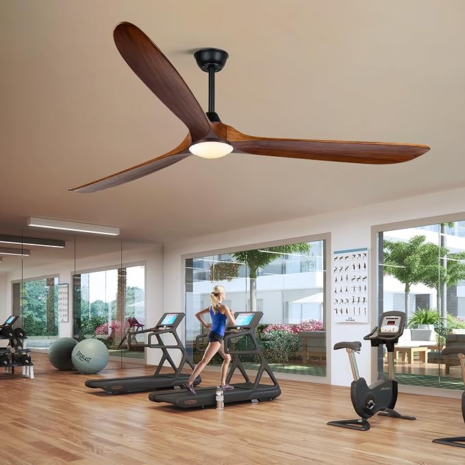 82 inch Large Ceiling Fan with Light, Outdoor Ceiling Fan for Patio with Light, Solid Wood Propeller Large Ceiling Fans with Lights, Quiet DC Motor High CFM for Patios Farmhouse Exterior