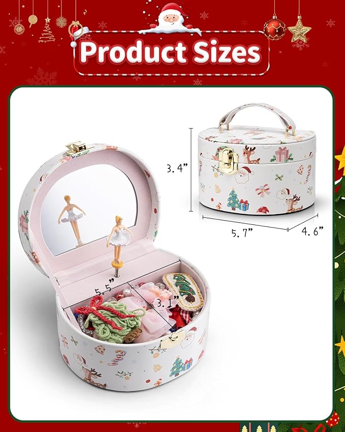 VLANDO Gifts for Girl, Musical Jewelry Box for Girls, Small Kid Music Box with Ballerina, Gifts for Christmas Girls Kids - Christmas White