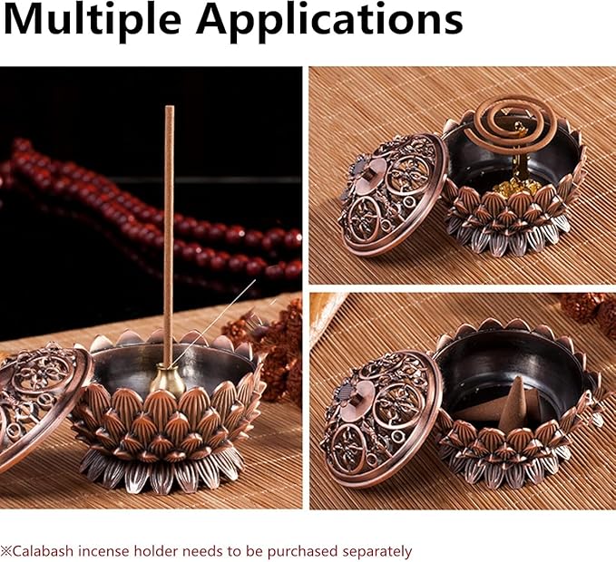Lotus Incense Vintage Tibetan Copper Buddha Backflow Cone Holder Charcoal Burning Bowl Home Indoor Decor（2.75 x 1.97inch ）