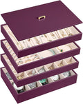 Voova Stackable Jewelry Organizer Tray with Lid, PU Leather Jewelry Storage Holder for Drawer Inserts, Jewellery Display Box Case for Earring Necklace Ring Watch Bracelet (Set of 4, Purple)
