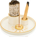 ZenBless Multifunction Incense and Candle Holder for Burning Sage, Palo Santo, Incense Sticks - 5.9" Ceramic Ash Catcher Tray for Meditation Room Home Decor Spritual Gifts(Gold Sun)
